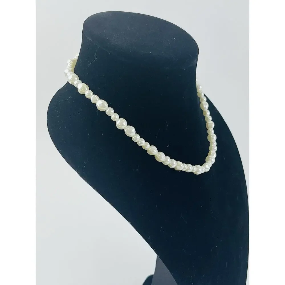 Avon SAQ Faux Pearl Necklace Silver-tone Choker Collar Could be bracelet - doubl
